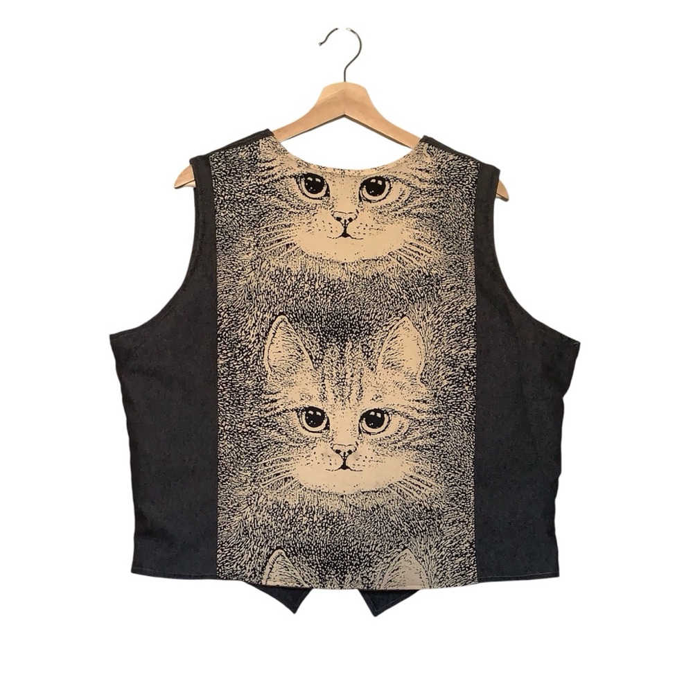 Grey Cotton Denim Button-Up Cat Vest Size XL